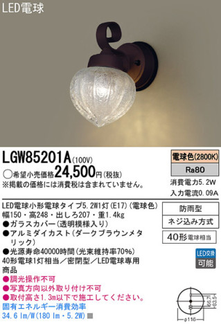 Panasonic LED ƥꥢȥɥ LGW85201A ᥤ̿