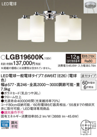 Panasonic ǥꥢ LGB19600K ᥤ̿