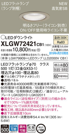 Panasonic LED ƥꥢȥɥ XLGW72421CB1 ᥤ̿