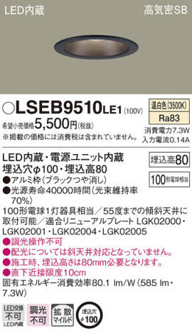 Panasonic 饤 LSEB9510LE1 ᥤ̿