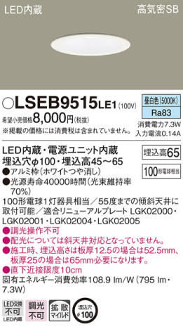 Panasonic 饤 LSEB9515LE1 ᥤ̿