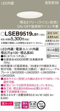 Panasonic 饤 LSEB9519LB1 ᥤ̿