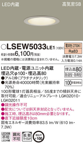 Panasonic ƥꥢ饤 LSEW5033LE1 ᥤ̿