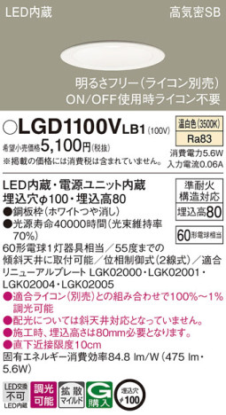 Panasonic 饤 LGD1100VLB1 ᥤ̿