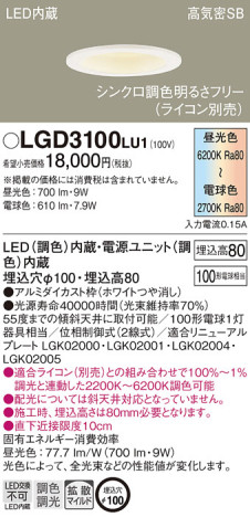 Panasonic 饤 LGD3100LU1 ᥤ̿