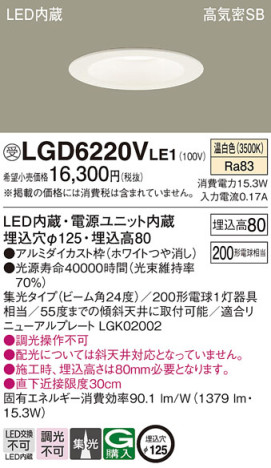 Panasonic 饤 LGD6220VLE1 ᥤ̿