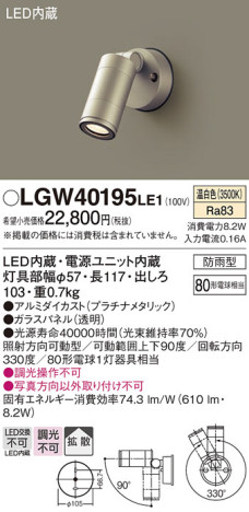 Panasonic ƥꥢݥåȥ饤 LGW40195LE1 ᥤ̿