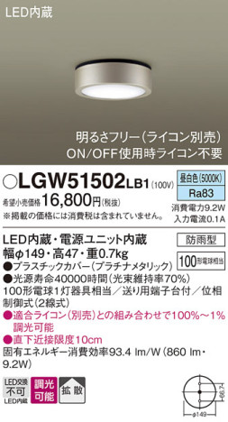 Panasonic ƥꥢ饤 LGW51502LB1 ᥤ̿