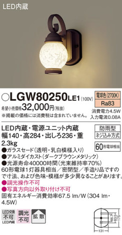 Panasonic ƥꥢ饤 LGW80250LE1 ᥤ̿