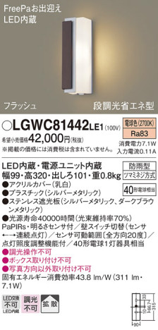 Panasonic ƥꥢ饤 LGWC81442LE1 ᥤ̿