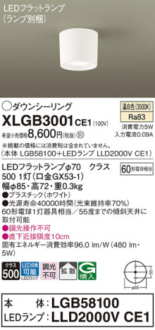 Panasonic 󥰥饤 XLGB3001CE1 ᥤ̿