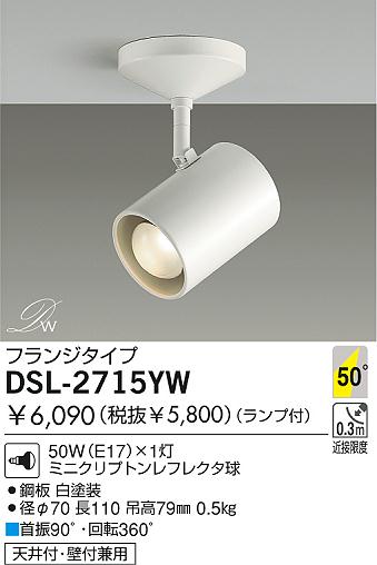 DAIKO 吹抜け・傾斜天井 スポットライト DSL-2715YW | 商品紹介 | 照明