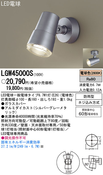 ☆未使用保管品 3台セット☆Panasonic パナソニック スポットライト LGW45000S LED 防雨型 シルバーグレーメタリック 78657