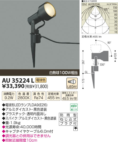 コイズミ照明 KOIZUMI LEDアウトドアスパイクスポットライト AU35224L | 商品紹介 | 照明器具の通信販売・インテリア照明の