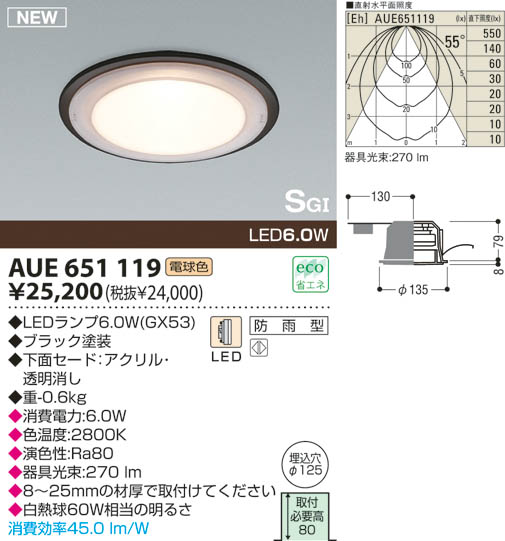 KOIZUMI LED 防雨型SG形ダウンライト AUE651119 | 商品紹介 | 照明器具