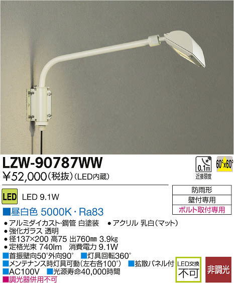 DAIKO 大光電機 LEDアウトドアスポットライト LZW-90787WW | 商品紹介 | 照明器具の通信販売・インテリア照明の通販