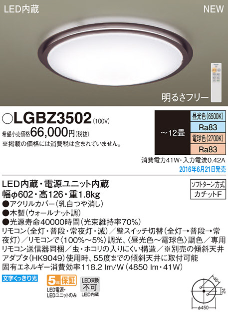 PANASONIC パナソニック シーリングライト LGBZ3502 | 商品紹介 | 照明