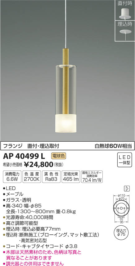 コイズミ照明 KOIZUMI LEDペンダント 直付けタイプ 白熱電球６０Ｗ相当 (ランプ付) 電球色 ２７００Ｋ AP46938L シーリング ライト、天井照明
