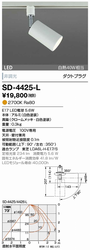 山田照明 LEDスポットライト SD-4425-L | 商品紹介 | 照明器具の通信 