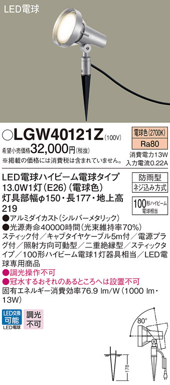 Panasonic LEDスポットライト LGW40121Z