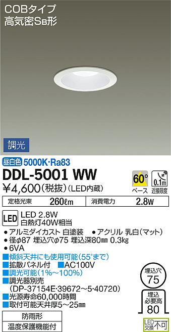 DAIKO 大光電機 ダウンライト(軒下兼用) DDL-5001WW | 商品紹介 | 照明