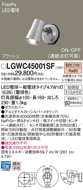 Panasonic エクステリアスポットライト LGWC45001SF | 商品紹介 | 照明 