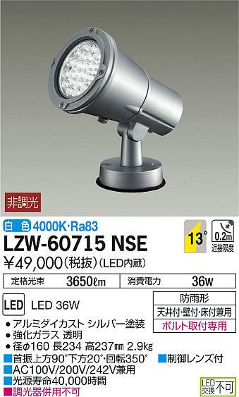 DAIKO 大光電機 アウトドアスポットライト LZW-60715NSE | 商品紹介 
