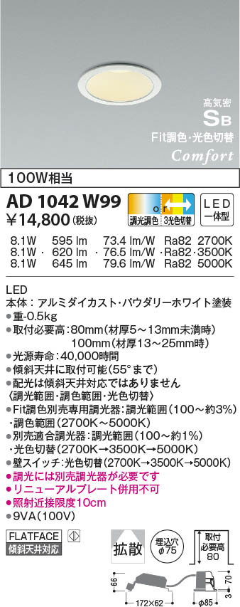 KOIZUMI コイズミ照明 高気密SBダウンライト AD1042W99 | 商品紹介