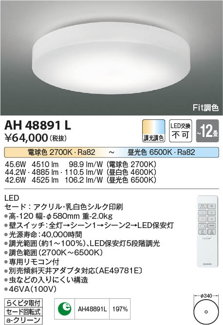 Koizumi コイズミ照明 シーリングAH48891L | 商品紹介 | 照明器具の