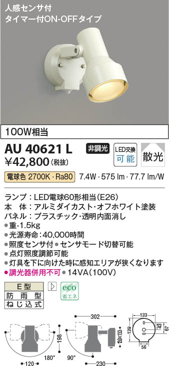 Koizumi コイズミ照明 エクステリアスポットライトAU40621L | 商品紹介
