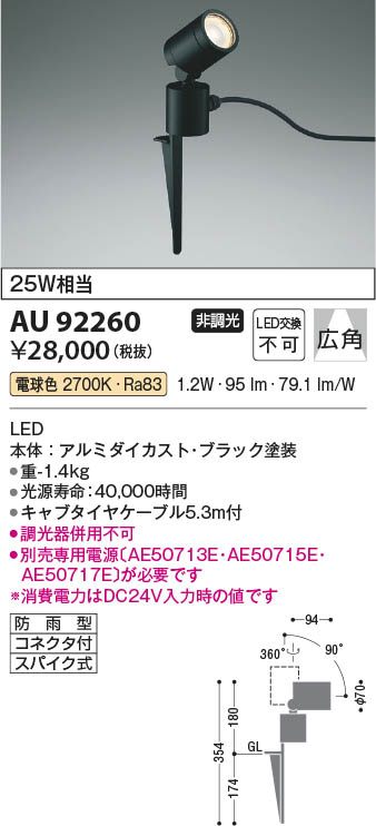 注文 コイズミ照明 エクステリア スポットライト 広角 黒色 AU92260 ガーデンライト