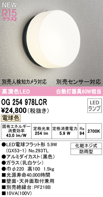 OG043433LR オーデリック ガーデンライト 白熱灯器具40W相当 電球色 防雨型 - 1