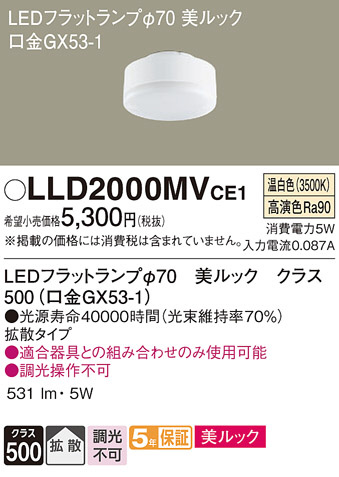 Panasonic ランプ LLD2000MVCE1 | 商品紹介 | 照明器具の通信