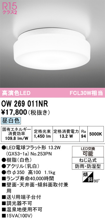 こちらは がりページです(_ _) ギャランティカード付 ODELIC オーデリック LED バスルームライト OW269011NR | 商品紹介